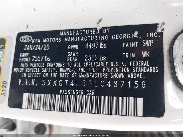 KIA Optima Lx 2020 5XXGT4L33LG437156 Image 9