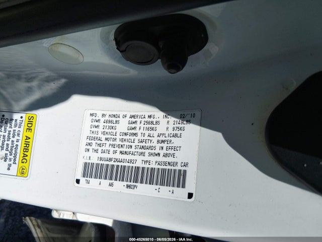 45265010 :رقم المزاد ، 19UUA8F2XAA014927 vin ، 2010 Acura Tl 3.5 مزاد بيع