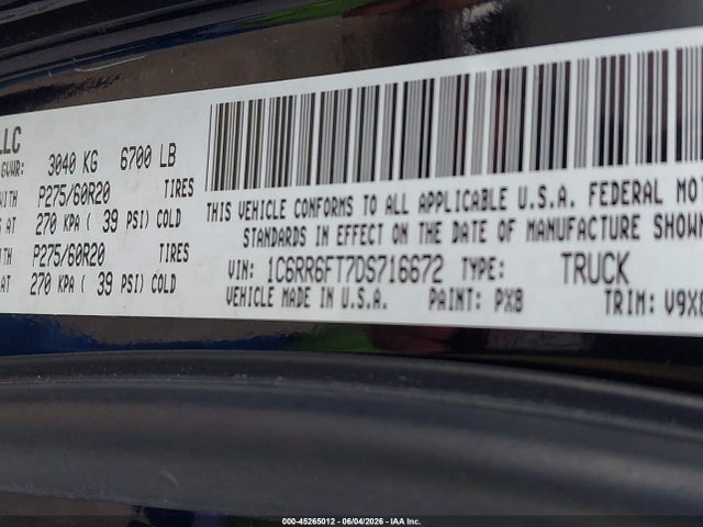 45265012 :رقم المزاد ، 1C6RR6FT7DS716672 vin ، 2013 Ram 1500 Express مزاد بيع