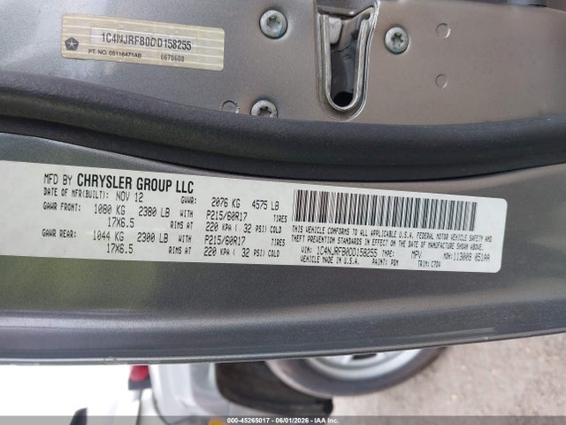 Продаж на аукціоні авто 2013 Jeep Patriot Latitude, vin: 1C4NJRFB0DD158255, номер лоту: 45265017