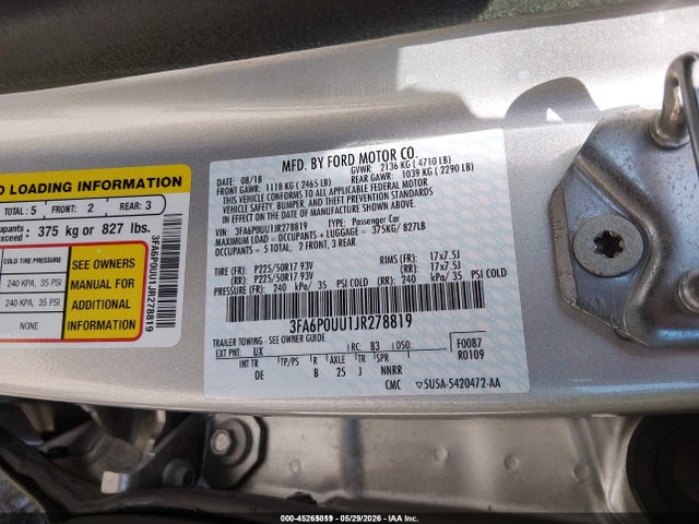 3FA6P0UU1JR278819 Ford Fusion Hybrid S