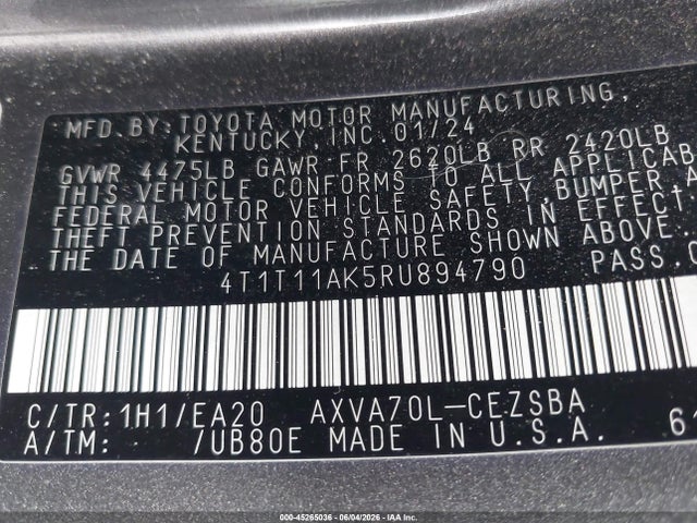 4T1T11AK5RU894790 Toyota CAMRY SE