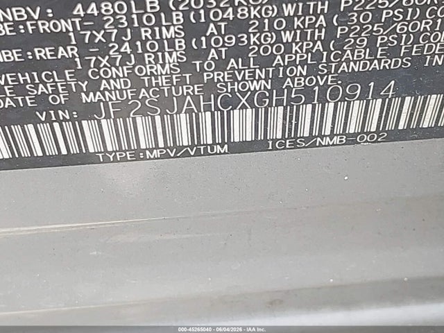 JF2SJAHCXGH510914 Subaru Forester 2.5i Limited