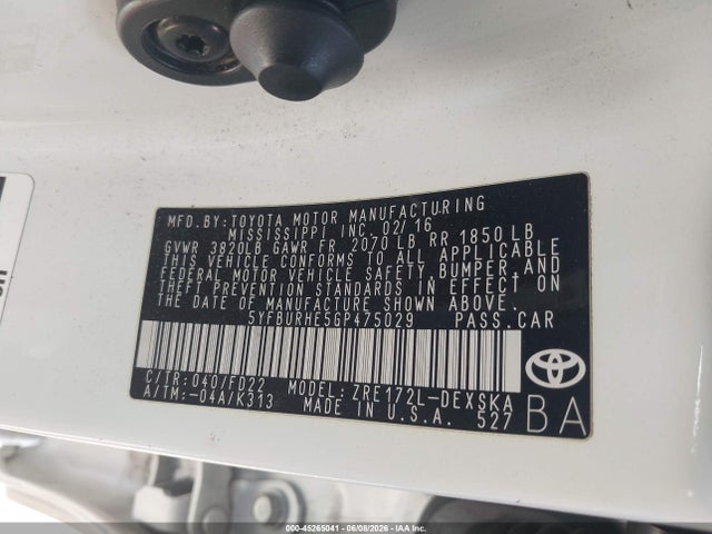 5YFBURHE5GP475029 Toyota Corolla S Plus