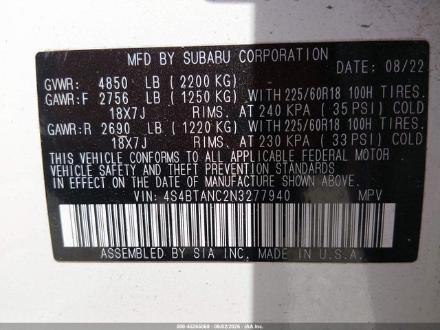 Subaru Outback Limited 2022 4S4BTANC2N3277940 Image 9
