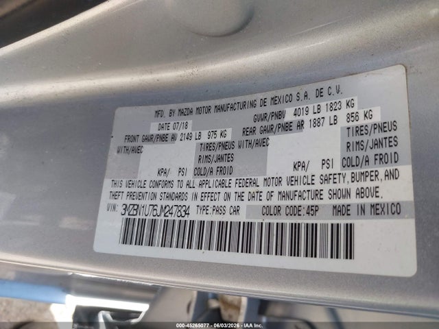 Aukcja sprzedaży 2018 Mazda Mazda3 Sport, vin: 3MZBN1U76JM247834, numer aukcji: 45265077