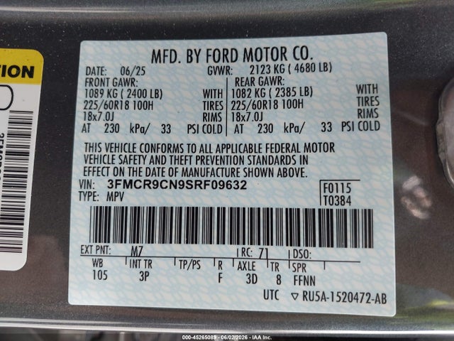 3FMCR9CN9SRF09632 Ford Bronco Sport Outer Banks