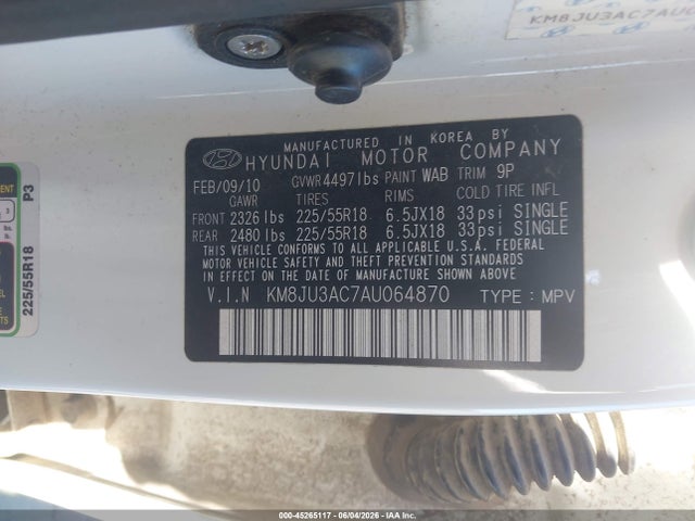 Aukcja sprzedaży 2010 Hyundai Tucson Limited, vin: KM8JU3AC7AU064870, numer aukcji: 45265117