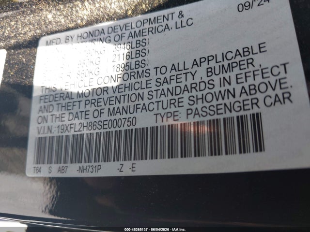 19XFL2H86SE000750 Honda Civic Sedan Sport