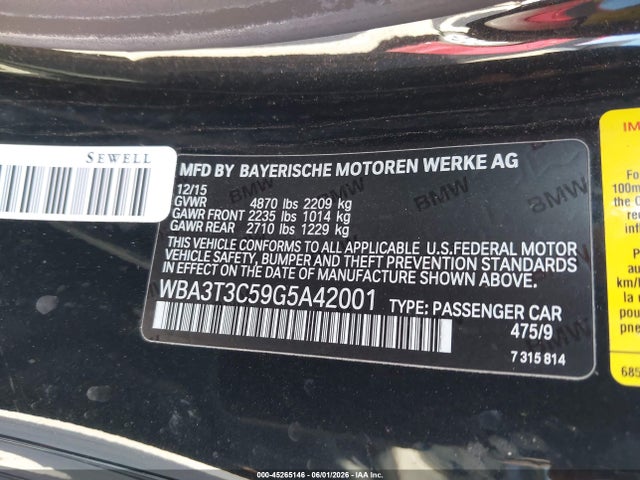 Aukcja sprzedaży 2016 Bmw 435i, vin: WBA3T3C59G5A42001, numer aukcji: 45265146