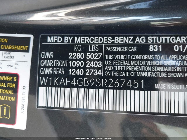 W1KAF4GB9SR267451 Mercedes-Benz C 300