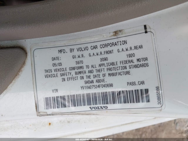 45265167 :رقم المزاد ، YV1VW27534F040698 vin ، 2004 Volvo V40 A/lse مزاد بيع