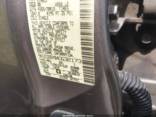 Auction sale of the 2004 Nissan Xterra Xe, vin: 5N1ED28Y04C632173, lot number: 45265168