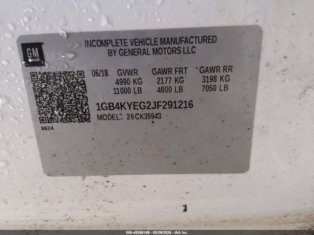 2018 Chevrolet Silverado 3500hd Chassis Wt მანქანა იყიდება აუქციონზე, vin: 1GB4KYEG2JF291216, აუქციონის ნომერი: 45265169