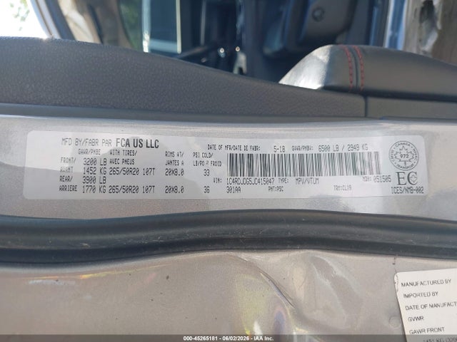 Продажа на аукционе авто 2018 Dodge Durango Gt, vin: 1C4RDJDG5JC415047, номер лота: 45265181