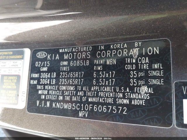 Продаж на аукціоні авто 2015 Kia Sedona Lx, vin: KNDMB5C10F6067572, номер лоту: 45265184