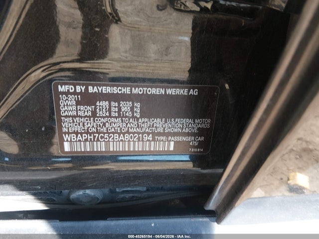 2011 Bmw 328i მანქანა იყიდება აუქციონზე, vin: WBAPH7C52BA802194, აუქციონის ნომერი: 45265194