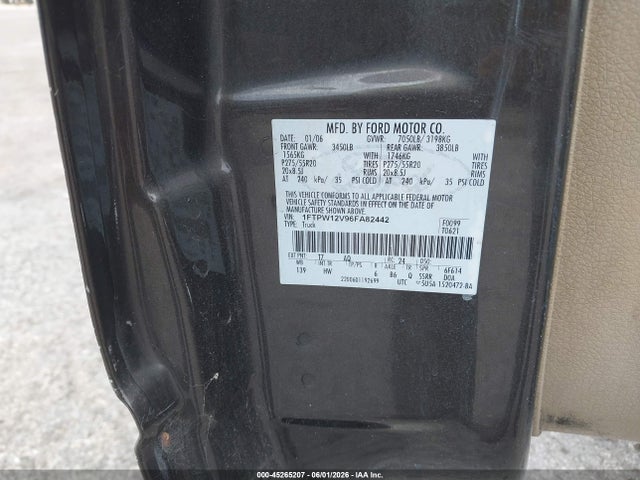 Aukcja sprzedaży 2006 Ford F-150 Lariat/xlt, vin: 1FTPW12V96FA82442, numer aukcji: 45265207