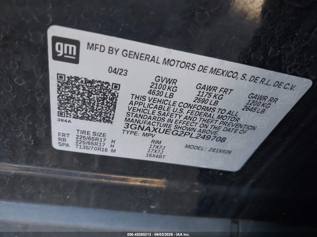 Продаж на аукціоні авто 2023 Chevrolet Equinox Awd Lt, vin: 3GNAXUEG2PL249708, номер лоту: 45265213