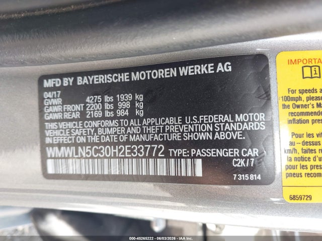 Aukcja sprzedaży 2017 Mini Clubman Cooper, vin: WMWLN5C30H2E33772, numer aukcji: 45265222