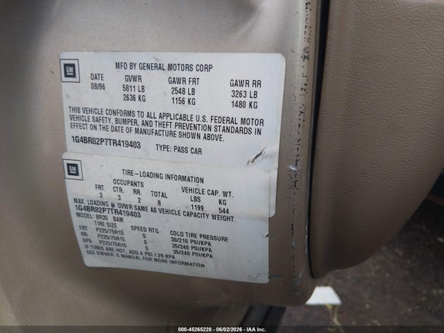 45265228 :رقم المزاد ، 1G4BR82P7TR419403 vin ، 1996 Buick Roadmaster Limited مزاد بيع