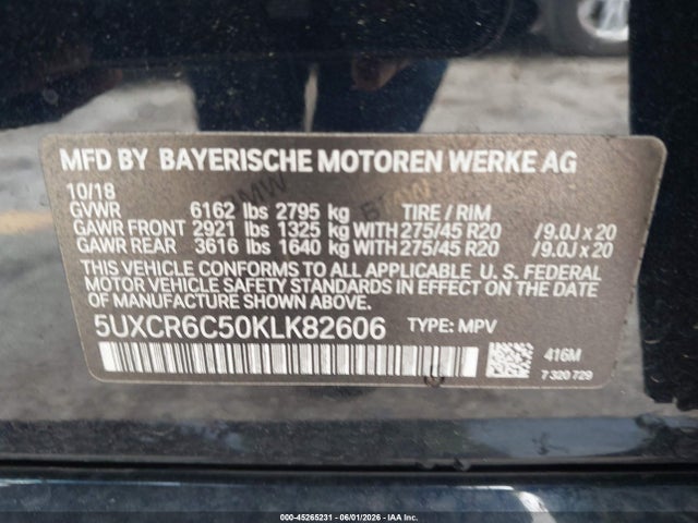 Продаж на аукціоні авто 2019 Bmw X5 Xdrive40i, vin: 5UXCR6C50KLK82606, номер лоту: 45265231