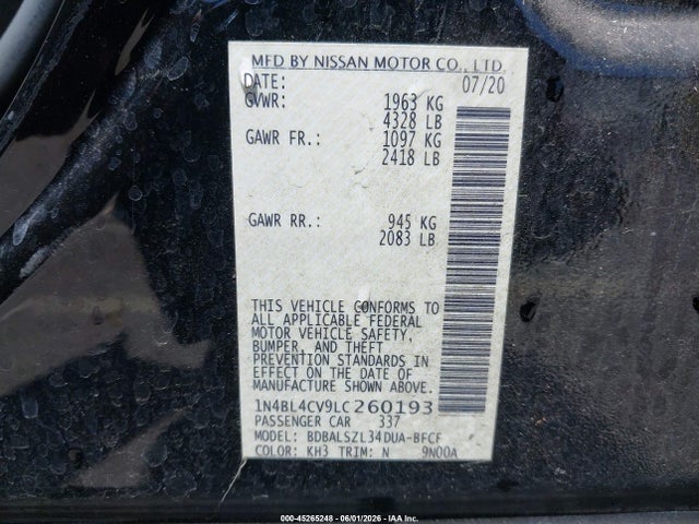 1N4BL4CV9LC260193 Nissan Altima Sr Fwd