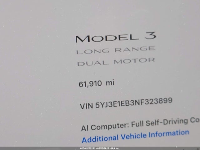 Tesla Model 3 Long Range Dual Motor All-wheel Drive 2022 5YJ3E1EB3NF323899 Image 17