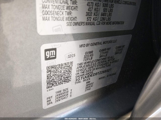 Продажа на аукционе авто 2026 Gmc Sierra 1500 , Short Bed, Slt, 4wd, vin: 1GTUUDED9TZ268327, номер лота: 45265292