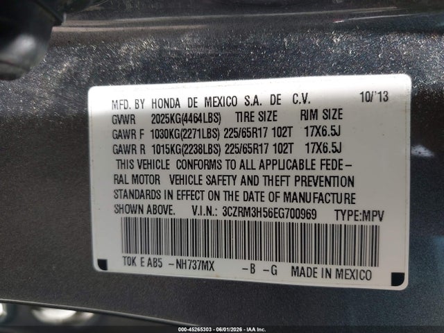 Продажа на аукционе авто 2014 Honda Cr-v Ex, vin: 3CZRM3H56EG700969, номер лота: 45265303