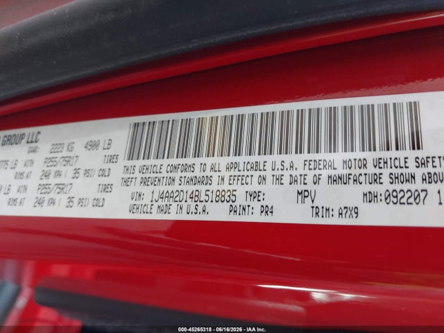2011 Jeep Wrangler Sport მანქანა იყიდება აუქციონზე, vin: 1J4AA2D14BL518835, აუქციონის ნომერი: 45265318