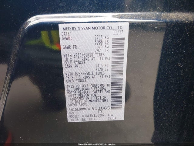 Продаж на аукціоні авто 2018 Infiniti Qx60, vin: 5N1DL0MMXJC511085, номер лоту: 45265319