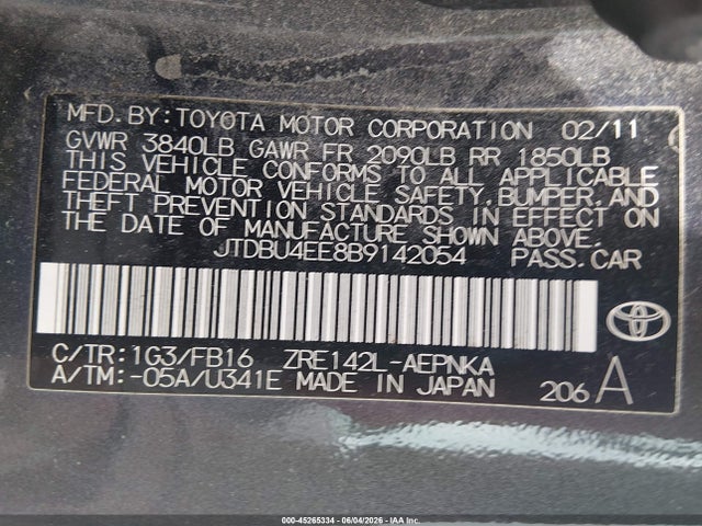 Aukcja sprzedaży 2011 Toyota Corolla Le, vin: JTDBU4EE8B9142054, numer aukcji: 45265334