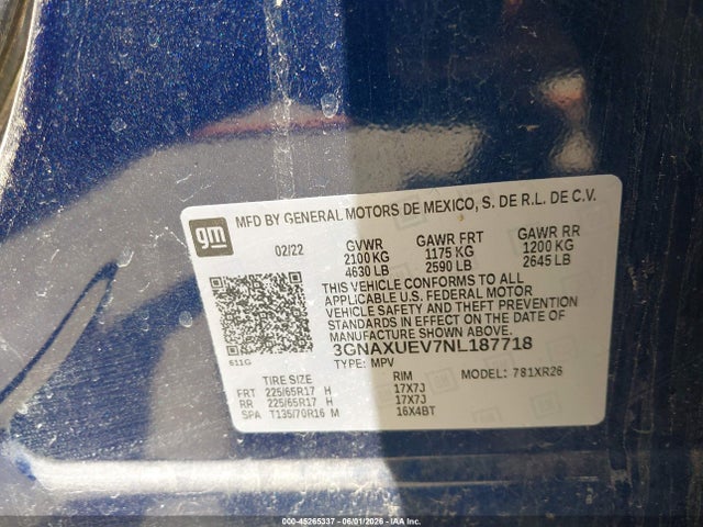 Продажа на аукционе авто 2022 Chevrolet Equinox Awd Lt, vin: 2GNAXUEV7NL187718, номер лота: 45265337