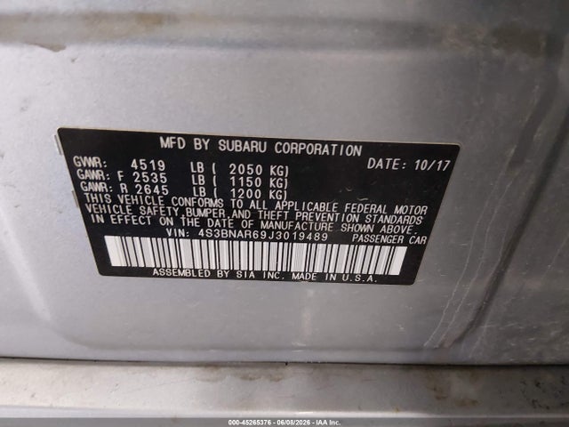 45265376 :رقم المزاد ، 4S3BNAR69J3019489 vin ، 2018 Subaru Legacy 2.5i Sport مزاد بيع