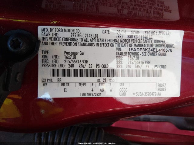 Aukcja sprzedaży 2014 Ford Focus Se, vin: 1FADP3K24EL416576, numer aukcji: 45265391