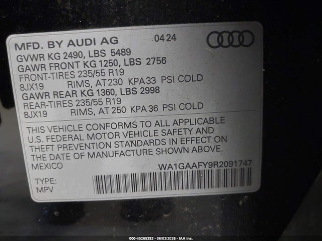 Продаж на аукціоні авто 2024 Audi Q5 Premium 45 Tfsi S Line Quattro, vin: WA1GAAFY9R2091747, номер лоту: 45265392