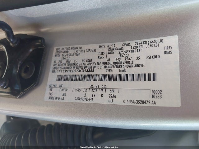 Aukcja sprzedaży 2019 Ford F-150 Xlt, vin: 1FTEW1EP7KKD13358, numer aukcji: 45265445
