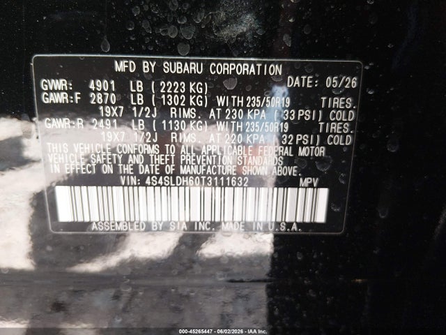 2026 Subaru Forester Sport მანქანა იყიდება აუქციონზე, vin: 4S4SLDH60T3111632, აუქციონის ნომერი: 45265447