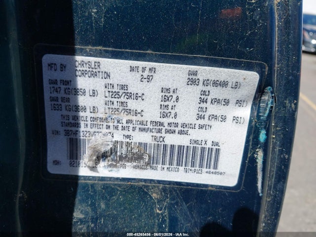 Aukcja sprzedaży 1997 Dodge Ram 1500 St, vin: 3B7HF13Z3VG779074, numer aukcji: 45265456