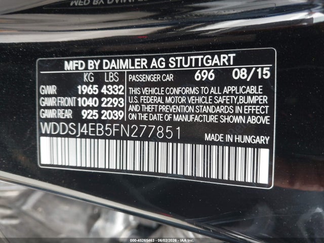 Aukcja sprzedaży 2015 Mercedes-benz Cla 250, vin: WDDSJ4EB5FN277851, numer aukcji: 45265463