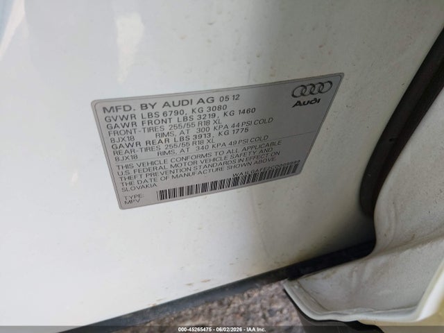 2012 Audi Q7 3.0t Premium მანქანა იყიდება აუქციონზე, vin: WA1LGAFE2CD009999, აუქციონის ნომერი: 45265475