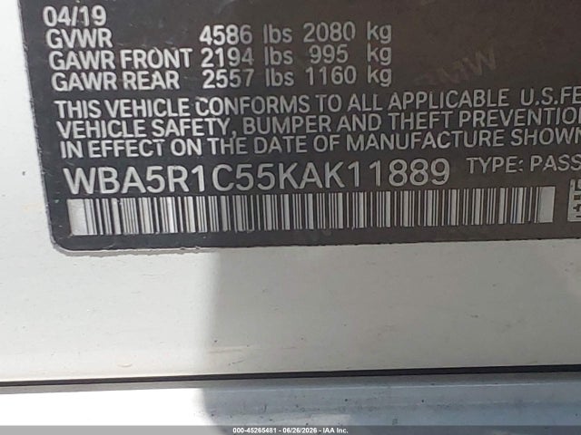 2019 Bmw 330i მანქანა იყიდება აუქციონზე, vin: WBA5R1C55KAK11889, აუქციონის ნომერი: 45265481