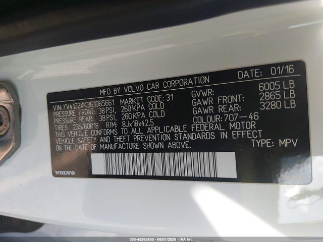 Продаж на аукціоні авто 2016 Volvo Xc90 T5 Momentum, vin: YV4102XK3G1065661, номер лоту: 45265490