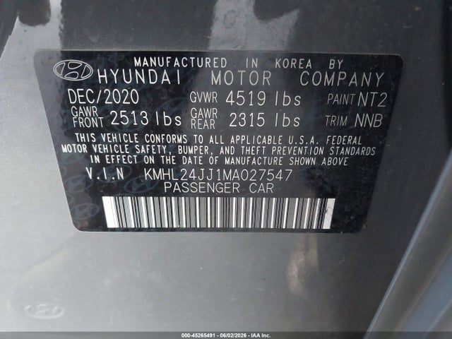 Hyundai Sonata Blue 2021 KMHL24JJ1MA027547 Image 9