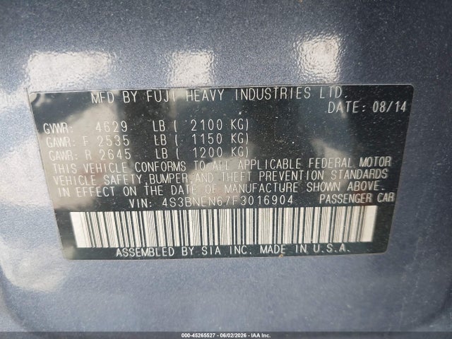 Aukcja sprzedaży 2015 Subaru Legacy 3.6r Limited, vin: 4S3BNEN67F3016904, numer aukcji: 45265527