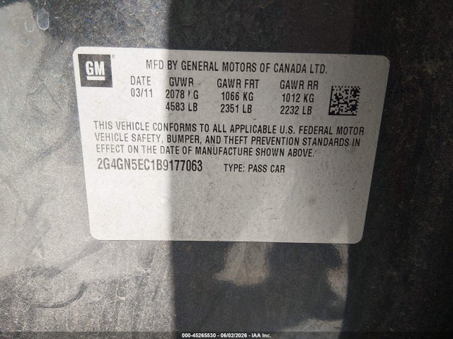 Продаж на аукціоні авто 2011 Buick Regal Cxl Oshawa, vin: 2G4GN5EC1B9177063, номер лоту: 45265530