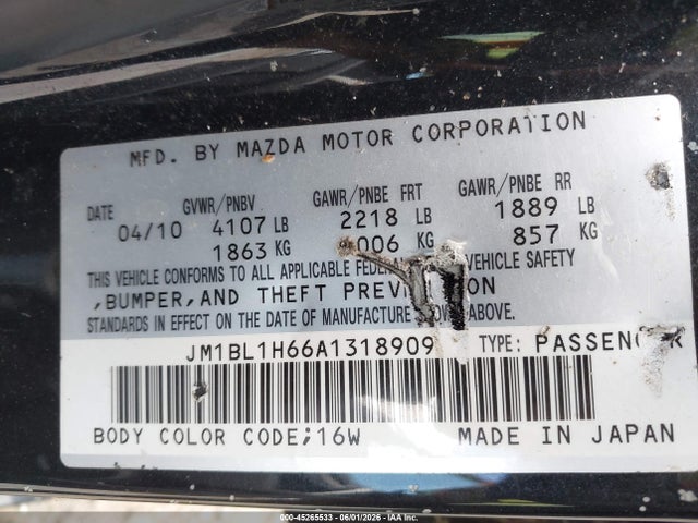 Aukcja sprzedaży 2010 Mazda Mazda3 S Sport, vin: JM1BL1H66A1318909, numer aukcji: 45265533