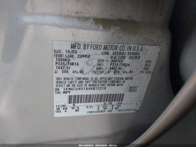 2004 Ford Escape Xlt მანქანა იყიდება აუქციონზე, vin: 1FMCU931X4KB12210, აუქციონის ნომერი: 45265538