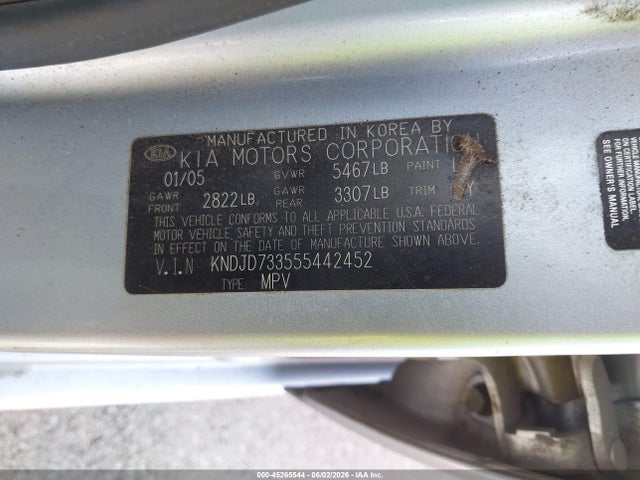 2005 Kia Sorento Ex/lx მანქანა იყიდება აუქციონზე, vin: KNDJD733555442452, აუქციონის ნომერი: 45265544